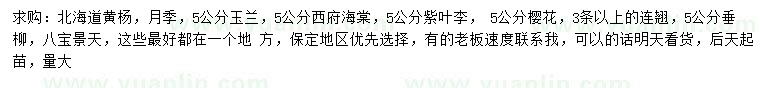 求購北海道黃楊、月季、玉蘭等