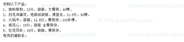求購宮粉紫荊、白花雞蛋花、火焰木等