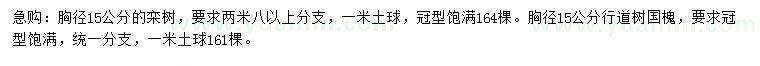 求購胸徑15公分欒樹、國槐