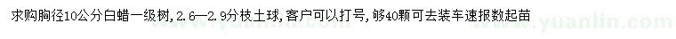 求購胸徑10公分白蠟