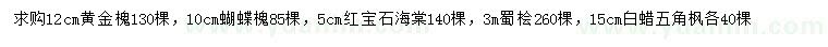 求購黃金槐、蝴蝶槐、紅寶石海棠等