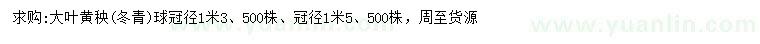 求購(gòu)冠幅1.3、1.5米大葉冬青球