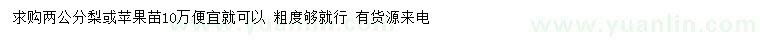 求購2公分梨、蘋果苗