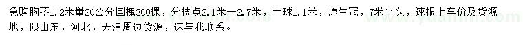 求購1.2米量20公分國槐