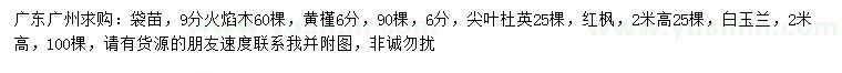 求購火焰木、黃槿、尖葉杜英等