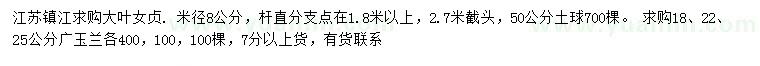 求購(gòu)米徑8公分大葉女貞、18、22、25公分廣玉蘭