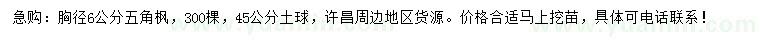 求購(gòu)胸徑6公分五角楓
