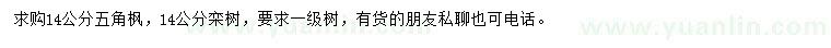 求購14公分五角楓、欒樹