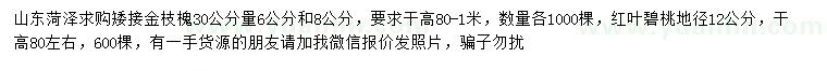 求購30量6、8公分金枝槐、地徑12公分紅葉碧桃