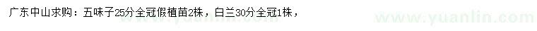 求購(gòu)25公分五味子、30公分白蘭
