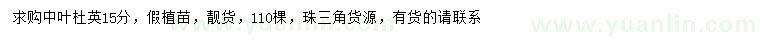 求購15公分中葉杜英