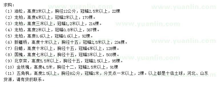 求購(gòu)油松、龍柏、新疆楊等