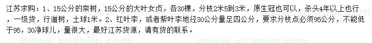 求購欒樹、大葉女貞、紅葉李