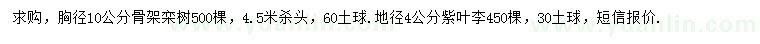 求購(gòu)胸徑10公分欒樹(shù)、地徑4公分紫葉李