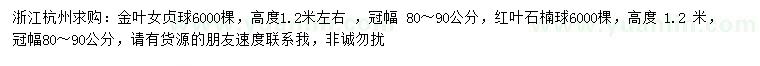 求購(gòu)高1.2米金葉女貞球、紅葉石楠球