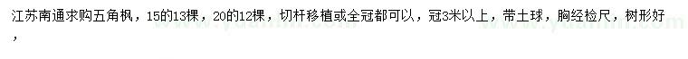 求購(gòu)15、20公分五角楓