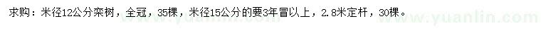 求購(gòu)米徑12、15公分欒樹(shù)