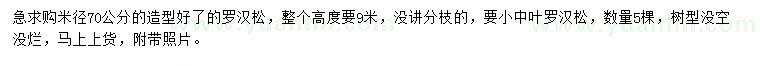 求購(gòu)米徑70公分羅漢松