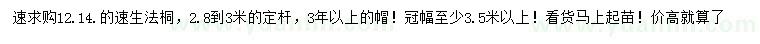 求購12、14公分速生法桐