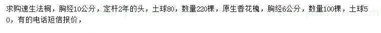 求購胸徑10公分速生法桐、6公分香花槐