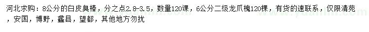 求購8公分白皮臭椿、6公分龍爪槐