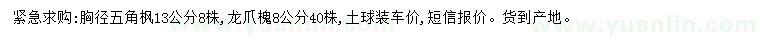 求購13公分五角楓、8公分龍爪槐