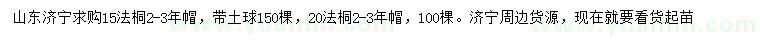 求購15、20公分法桐