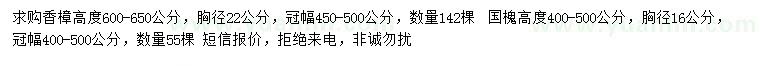 求購胸徑22公分香樟、16公分國槐