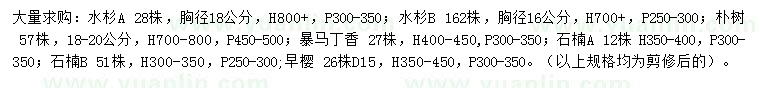 求購(gòu)水杉、樸樹(shù)、暴馬丁香等