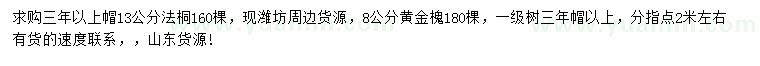求購13公分法桐、8公分黃金槐