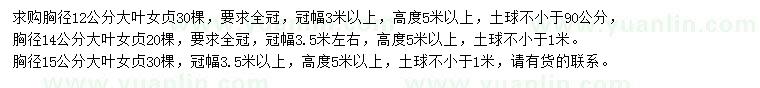 求購(gòu)胸徑12、14、15公分大葉女貞