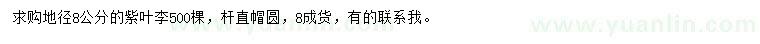 求購地徑8公分紫葉李