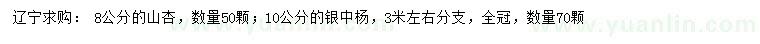 求購(gòu)8公分山杏、10公分銀中楊