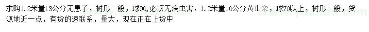 求購(gòu)1.2米量13公分無患子、1.2米量10公分黃山欒