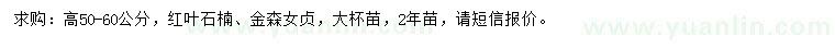 求購高50-60公分紅葉石楠、金森女貞
