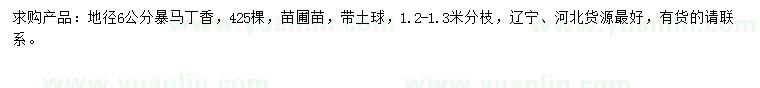 求購地徑6公分暴馬丁香