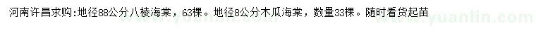 求購(gòu)地徑8公分八棱海棠、木瓜海棠