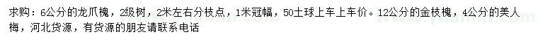 求購龍爪槐、金枝槐、美人梅等