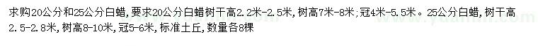 求購20、25公分白蠟