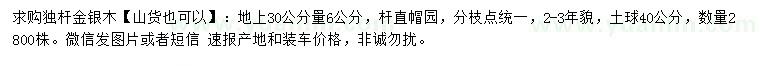 求購30量6公分獨(dú)桿金銀木