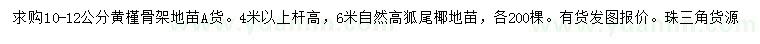 求購10-12公分黃槿、6米高狐尾椰
