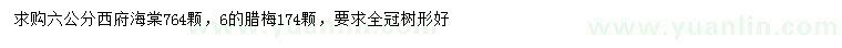求購6公分西府海棠、臘梅