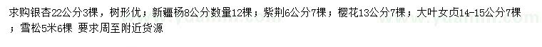 求購銀杏、新疆楊、紫荊等