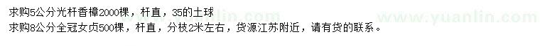 求購5公分香樟、8公分女貞