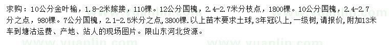 求購10公分金葉榆、7、10、12公分國槐