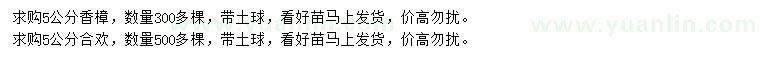 求購(gòu)5公分香樟、合歡