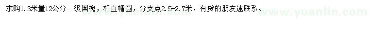 求購1.3米量12公分國槐