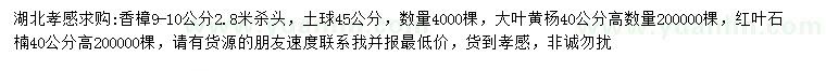 求購香樟、大葉黃楊、紅葉石楠