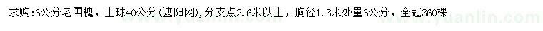 求購1.3米量6公分老國槐