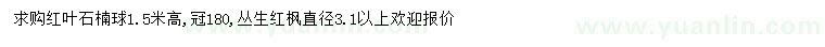 求購冠180公分紅葉石楠球、3.1公分以上叢生紅楓